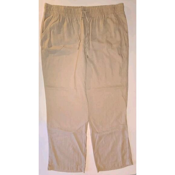 Cato Size XL Tan Linen Blend Wide Leg Pants Drawstring Pockets Pull On Elastic - Picture 1 of 7